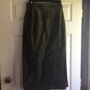 VTG Talbots Petite Sued Leather Wrap Skirt Olive